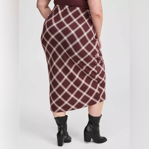 Torrid Tea Length Stretch Challis Pencil Skirt Aui Lait Plaid Sassafras Size 1X - Picture 4 of 4